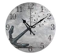 Mnsruu Laissant Aller Symbole Horloge Murale Ronde Ancre, Peinture à l'huile silencieuse Non Ticking pour Chambre Salon Bureau école décoration