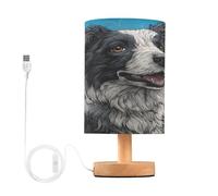 Mnsruu Lampe de chevet amusante en forme de chien Border Collie noir Lampe de chevet LED Lampe de bureau Abat-jour en tissu Petite lampe pour chambre à coucher Salon (ampoule incluse)