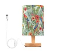 Mnsruu Lampe de chevet en forme de perroquet avec motif de feuilles et fleurs - Lampe de bureau à LED - Abat-jour en tissu - Petite lampe pour chambre à coucher et salon (ampoule incluse)