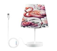 Mnsruu Lampe de chevet flamant rose flamant rose Flwoer Lampe de table Ampoules LED Lampe de bureau Abat-jour en tissu pour chambre à coucher Salon Taille M