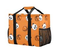 Mnsruu Lazy Panda on The Orange Basketball Pattern Sacs d'épicerie réutilisables Sacs de courses de cuisine Sac fourre-tout de voyage Sac fourre-tout lavable Sac de plage
