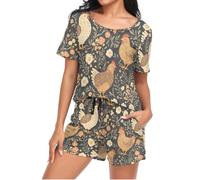 Mnsruu Little Flower Chicken Ensemble de pyjama à manches courtes pour femme avec poche Taille S, I29, M