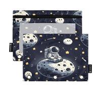 Mnsruu Lonely Astronaute on The Moon Lot de 2 trousses à crayons à 3 anneaux avec fermeture éclair et fenêtre transparente pour ranger les fournitures scolaires et de bureau, multicolore, Taille