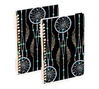 Mnsruu Lot de 2 cahiers à spirale A5 motif attrape-rêves aquarelle pour le travail, l'école, l'écriture, le journal, ligné, 120 pages, 15 x 21 cm
