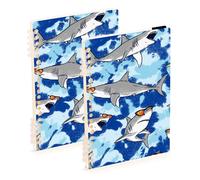 Mnsruu Lot de 2 cahiers à spirales à spirale Motif requin Bleu Tie-Dye Format A5 Pour le travail, l'école, l'écriture, le journal intime, 120 pages, 15 x 21 cm