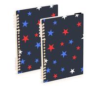 Mnsruu Lot de 2 cahiers à spirales A5 à motif d'étoiles blanches, rouges et bleues, pour le travail, l'école, l'écriture, le journal, 120 pages, 15 x 21 cm