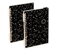 Mnsruu Lot de 2 cahiers à spirales A5 Motif cosmos étoilé avec étoiles pour le travail, l'école, l'écriture, le journal, ligné, 120 pages, 15 x 21 cm