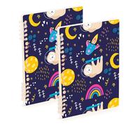 Mnsruu Lot de 2 cahiers à spirales A5 Motif paresseux et lune et étoiles Pour le travail, l'école, l'écriture, le journal intime, ligné, 120 pages, 15 x 21 cm
