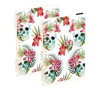 Mnsruu Lot de 2 cahiers à spirales A5 motif tête de mort tropicale aquarelle pour le travail, l'école, l'écriture, journal, ligné, 120 pages, 15 x 21 cm