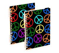 Mnsruu Lot de 2 carnets à spirales multicolores arc-en-ciel Symboles de paix A5 pour le travail, l'école, l'écriture, journal, ligné, 120 pages, 15 x 21 cm