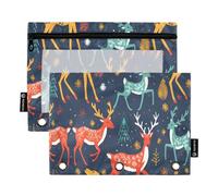 Mnsruu Lot de 2 pochettes à crayons avec fermeture éclair et fenêtre transparente pour ranger les fournitures scolaires et de bureau Motif renne folk, multicolore, Taille unique, Trousse de beauté