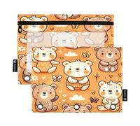 Mnsruu Lot de 2 pochettes à crayons avec fermeture éclair et fenêtre transparente pour ranger les fournitures scolaires et de bureau Motif oursons gribouillis, multicolore, Taille unique, Trousse de