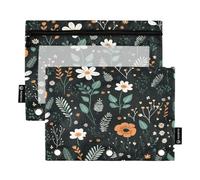 Mnsruu Lot de 2 trousses à crayons avec fermeture éclair et fenêtre transparente pour classeur à 3 anneaux, motif marguerite et fond noir, Multicolore, Taille unique, Organiseur de sac