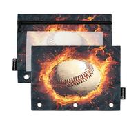 Mnsruu Lot de 2 trousses à crayons avec fermeture éclair et fenêtre transparente pour classeur à 3 anneaux, motif baseball Magma Flamme, Multicolore, Taille unique, Organiseur de sac