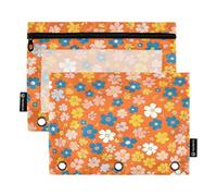 Mnsruu Lot de 2 trousses à crayons colorées à motif de petites fleurs pour classeur à 3 anneaux avec fermeture éclair et fenêtre transparente pour fournitures de bureau et université, Multicolore