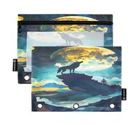 Mnsruu Lot de 2 trousses à crayons Howl Wolf on Moon avec fermeture éclair et fenêtre transparente pour ranger les fournitures scolaires et de bureau, multicolore, Taille unique, Trousse de beauté