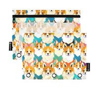 Mnsruu Lot de 2 trousses à crayons pour classeur à 3 anneaux, motif trèfle coloré avec fermeture éclair et fenêtre transparente pour bureau, voyage, Chiens de trèfle colorés, one sizex2, Mallette