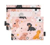 Mnsruu Lot de 2 trousses à crayons pour classeur à 3 anneaux, trousse à crayons avec fermeture éclair et fenêtre transparente pour bureau, voyage, cosmétiques, Jolis chiens., one sizex2, Mallette