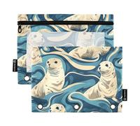 Mnsruu Lot de 2 trousses à crayons pour classeur à 3 anneaux, trousse à crayons avec fermeture éclair et fenêtre transparente pour bureau, voyage, cosmétiques, Sea Lion, one sizex2, Mallette