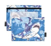 Mnsruu Lot de 2 trousses à crayons pour classeur à 3 anneaux, trousse à crayons avec fermeture éclair et fenêtre transparente pour bureau, voyage, cosmétiques, Bleu requin., one sizex2, Mallette