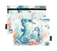 Mnsruu Lot de 2 trousses à crayons pour classeur à 3 anneaux, trousse à crayons avec fermeture éclair et fenêtre transparente pour bureau, voyage, cosmétiques, Hippocampe mignon, one sizex2, Mallette