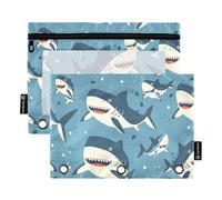 Mnsruu Lot de 2 trousses à crayons pour classeur à 3 anneaux, trousse à crayons avec fermeture éclair et fenêtre transparente pour bureau, voyage, cosmétiques, Requins mignons, one sizex2, Mallette