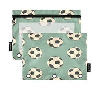 Mnsruu Lot de 2 trousses à crayons vintage avec fermeture éclair et fenêtre transparente pour classeur à 3 anneaux, motif football menthe, Multicolore, Taille unique, Organiseur de sac