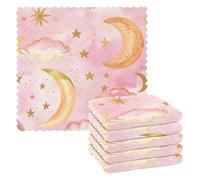 Mnsruu Lot de 6 Chiffons de Nettoyage en Microfibre, Motif Nuages, étoiles, Lune, Rose, réutilisables pour la Vaisselle suédoise, lavables, pour la Maison