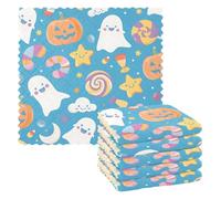 Mnsruu Lot de 6 Chiffons de Nettoyage en Microfibre réutilisables Motif étoiles, Nuages, fantômes, citrouilles, pour la Vaisselle suédoise, lavables, pour la Maison