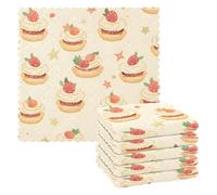 Mnsruu Lot de 6 Chiffons de Nettoyage en Microfibre réutilisables Motif gâteau aux Fraises et étoiles à Cinq Branches pour la Vaisselle suédoise