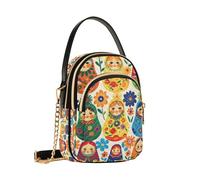Mnsruu Matryoshka Sac à bandoulière en bois traditionnel russe pour femme, sac à main avec chaîne amovible, sac à main pour téléphone, sac à main à bandoulière, portefeuille, Matriochka Poupée