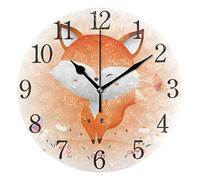 Mnsruu Mignon bébé Renard Rond Horloge Murale, Peinture à l'huile silencieuse Non Ticking pour Chambre Salon Bureau école décoration