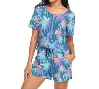Mnsruu Noen Ensemble de pyjama à manches courtes avec motif palmier pour femme Taille S, I192, M