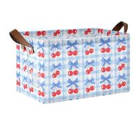 Mnsruu Panier de rangement à carreaux bleu cerise avec nœud pour étagères, grand bac de rangement cube étanche, organiseur de placard, vêtements, chambre à coucher