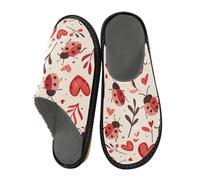 Mnsruu Pantoufle pour homme à sept points Motif coccinelle Amour Fleurs et Plantes Pantoufles chaudes pelucheuses pour femme Semelles antidérapantes pour intérieur/extérieur, Seven Spotted Ladybug