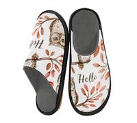 Mnsruu Pantoufle pour homme avec motif chouettes aquarelles avec inscription « Warm Fuzzy House » pour femme - Semelles antidérapantes pour intérieur/extérieur, Hiboux aquarelle avec mot, 38.5/39 EU