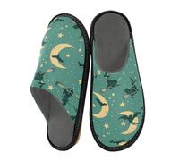 Mnsruu Pantoufle pour homme motif lune magicien balai, pentagramme, chaussons d'intérieur et d'extérieur antidérapants pour femme, Moon Wizard Balai Motif pentagramme, 45/46 EU
