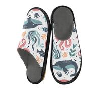 Mnsruu Pantoufles chaudes et pelucheuses pour homme et femme avec semelles antidérapantes pour intérieur/extérieur, Octopus Whale, 36/37 EU