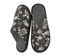 Mnsruu Pantoufles chaudes et pelucheuses pour homme et femme - Semelles antidérapantes pour intérieur/extérieur, Algues tortues, 38.5/39 EU