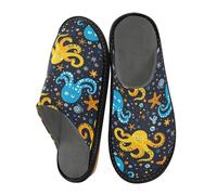 Mnsruu Pantoufles chaudes et pelucheuses pour homme - Pieuvre et étoiles de mer - Semelles antidérapantes pour intérieur/extérieur, Octopus Sea Stars 2, 42/44 EU