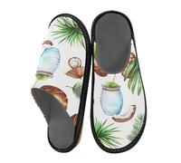 Mnsruu Pantoufles d'été chaudes et pelucheuses en forme de feuille tropicale de noix de coco pour homme et femme avec semelles antidérapantes pour intérieur/extérieur, Summer Tropical Leaf Coconut, 36