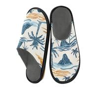 Mnsruu Pantoufles d'été pour homme - Motif île paradisiaque - Chaudes et pelucheuses - Semelles antidérapantes pour intérieur/extérieur, Modèle sans couture Summer Paradise Island, 45/46 EU