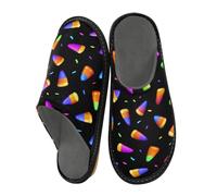 Mnsruu Pantoufles pour homme - Couleur arc-en-ciel - Motif bonbons - Chaudes et pelucheuses - Semelles antidérapantes pour intérieur/extérieur, Motif bonbons au maïs de couleur arc-en-ciel, 37.5/38 EU