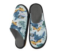 Mnsruu Pantoufles pour homme et femme - Motif requin - Motif feuilles - Chaudes et pelucheuses - Semelles antidérapantes pour intérieur/extérieur, Motif feuilles de skateboard Shark, 38.5/39 EU