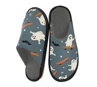 Mnsruu Pantoufles pour homme - Motif fantôme - Pour skateboard - Chaudes et pelucheuses - Semelles antidérapantes pour intérieur/extérieur, Motif de skateboard Ghost, 38.5/39 EU
