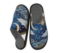 Mnsruu Pantoufles pour homme - Motif lune et étoiles - Cercles - Chaudes - Pour femme - Antidérapantes - Semelles intérieures et extérieures, Cercles lune étoiles, 40/41 EU