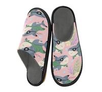 Mnsruu Pantoufles pour homme - Motif pirate, requin, algues - Bulles - Chaudes et pelucheuses - Semelles antidérapantes pour intérieur/extérieur, Motif bulles d'algues et requins pirates, 36/37 EU