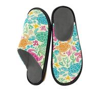 Mnsruu Pantoufles pour homme - Motif tortues et algues - Chaudes et pelucheuses - Semelles antidérapantes pour intérieur/extérieur, Tortues Coloful et algues, 42/44 EU