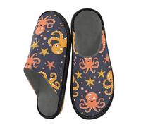 Mnsruu Pantoufles pour homme - Pieuvre - Étoiles de mer - Chaudes et pelucheuses - Semelles antidérapantes pour intérieur/extérieur, Octopus Sea Stars, 45/46 EU