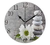 Mnsruu Pierre Zen Et Fleur Horloge Murale Ronde, Silencieux Non Ticking Peinture à l'huile pour Chambre Salon Bureau École Décor À La Maison